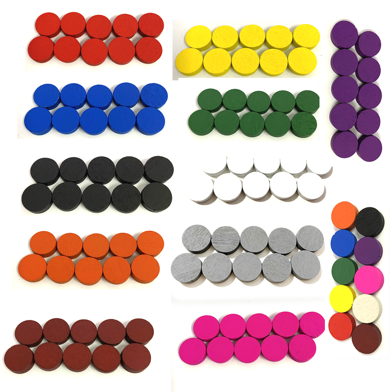 Board Game Quiz - 50pieces 15*5MM 11 Colors Wooden Disk