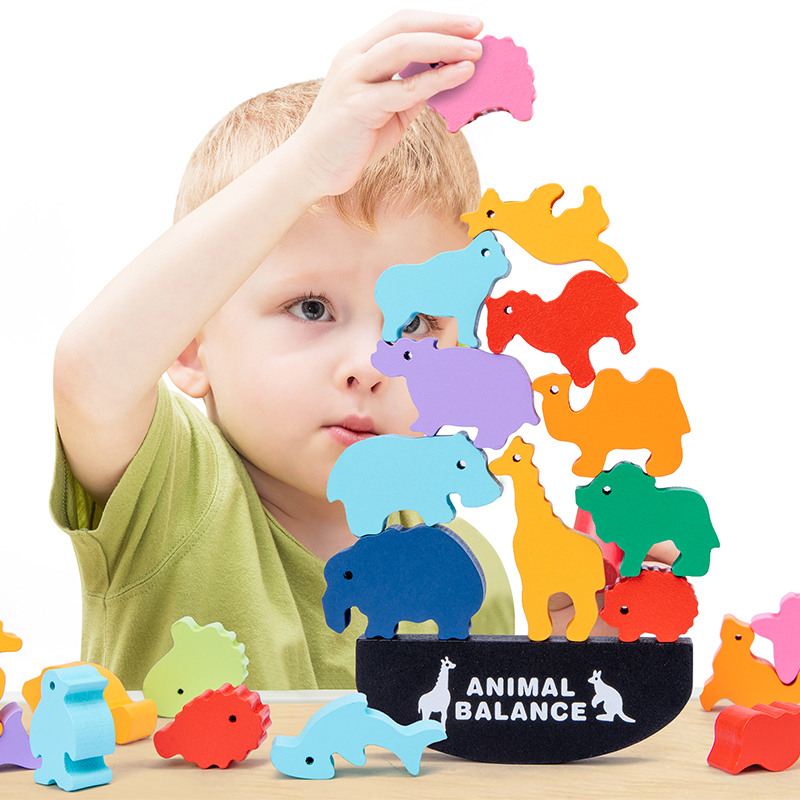 Board Game With Questions - Montessori Children Wooden Animal Balance Blocks