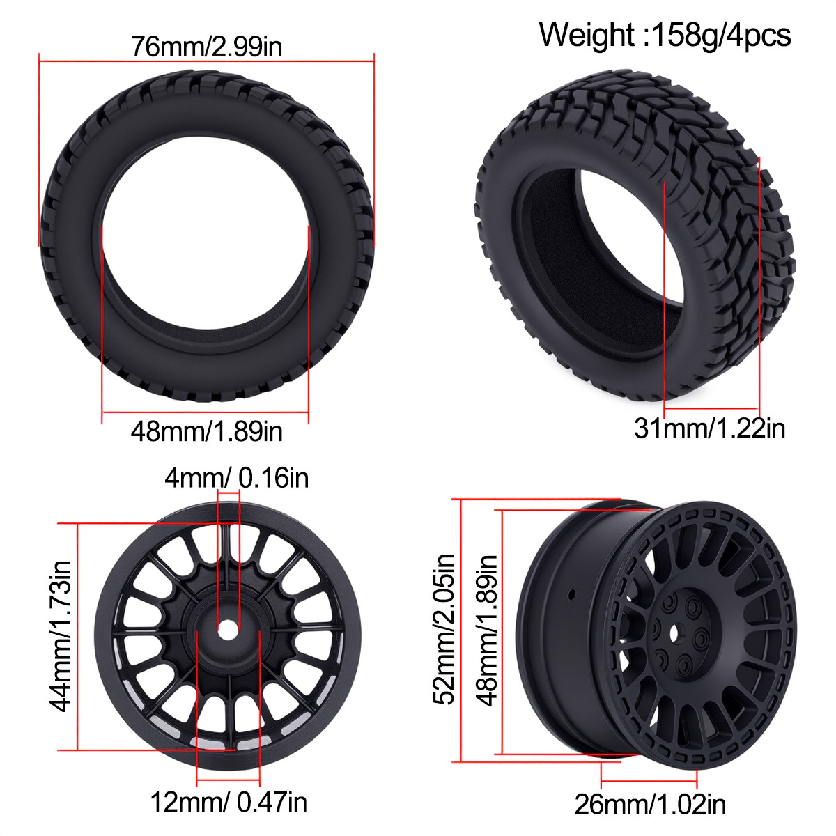1.9inch 75*31mm Rubber Plastic - đánh giá và giá Tamiya Model Rc Car